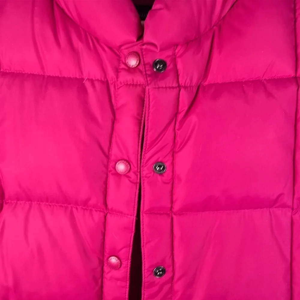 NWOT Lands' End Womens Goose Down Puffer Vest Fuchsia Pink Snap-Button Close L